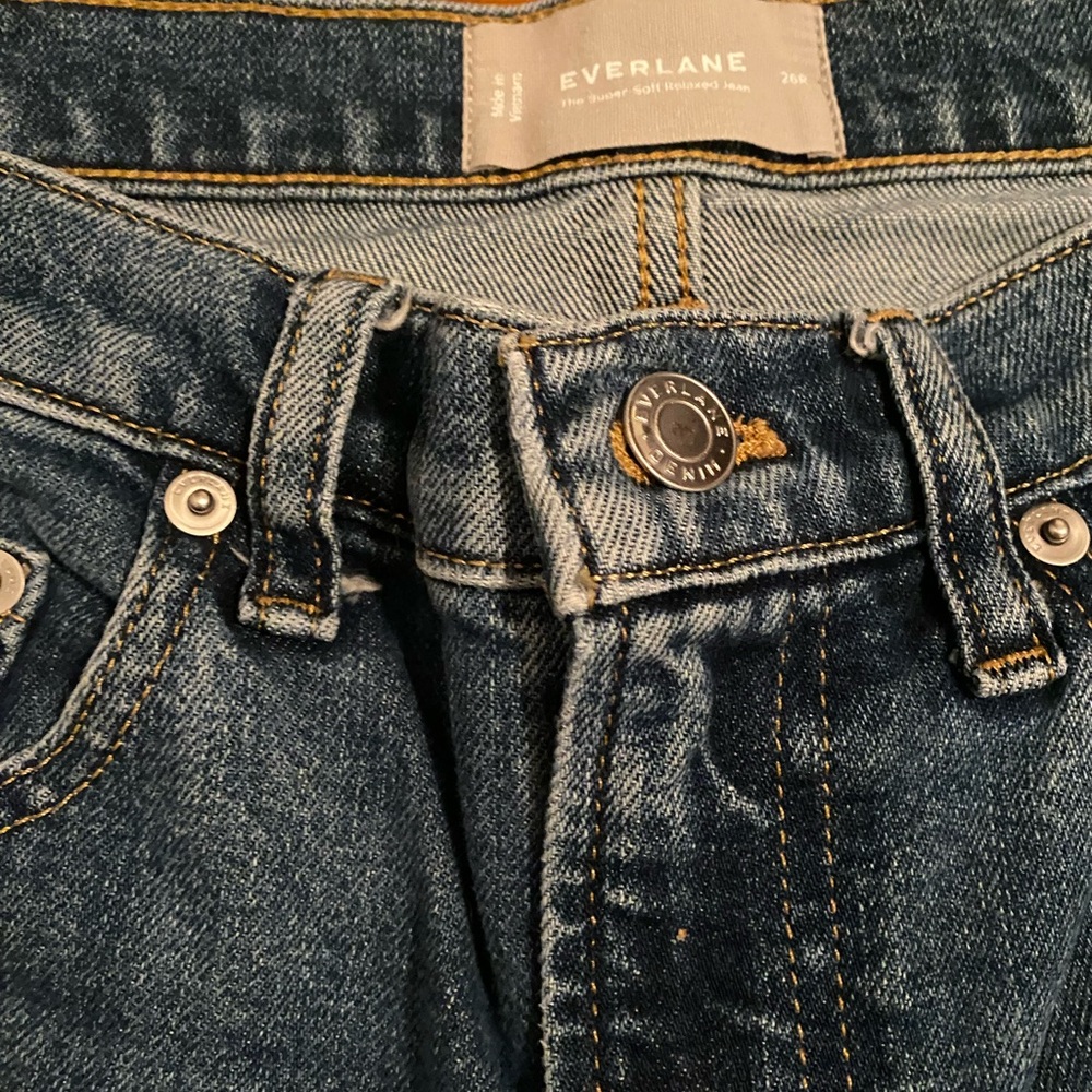 Everlane Blue Jeans with Vintage Wash and Contrast Stitching
